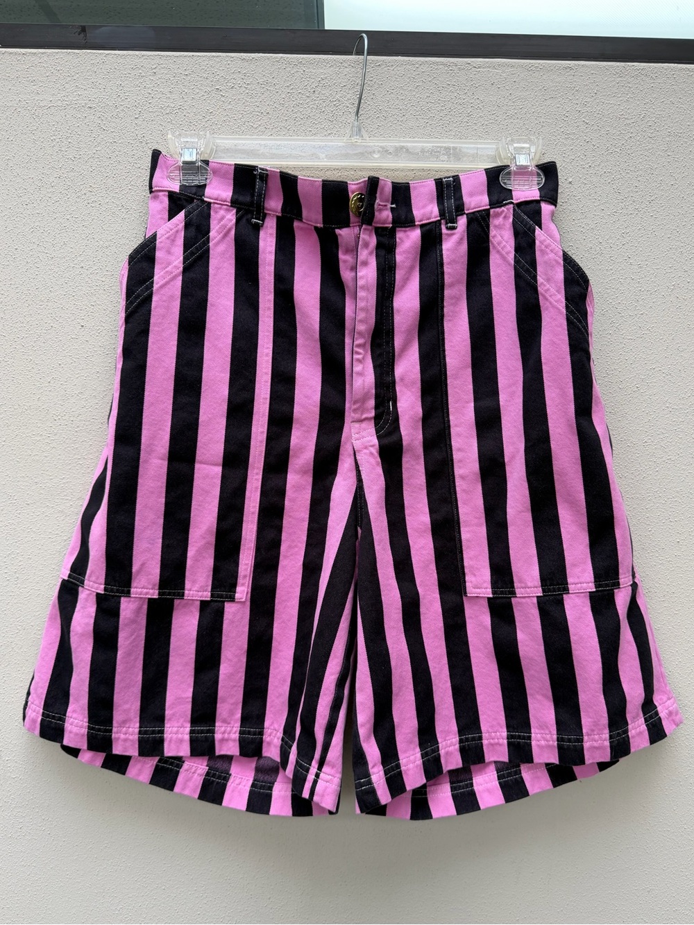 Big Bud Press Longline Work Shorts, Pink & Black Stripe, Large
